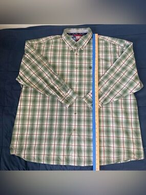 George Strait Wrangler Cowboy Cut Mens Shirt Green Plaid Long Sleeve Snap 2XL